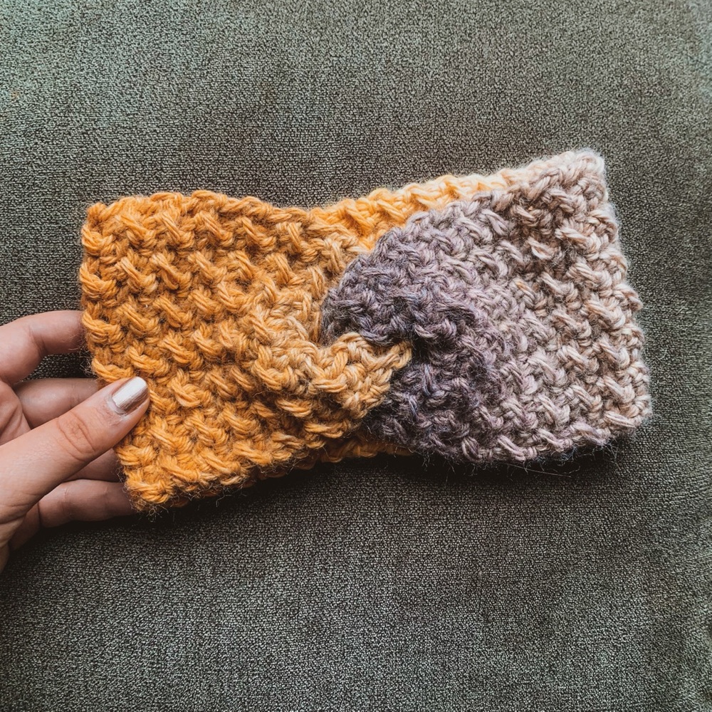 PURPLE SUNSET Handmade crochet head warmer WOOL BLEND